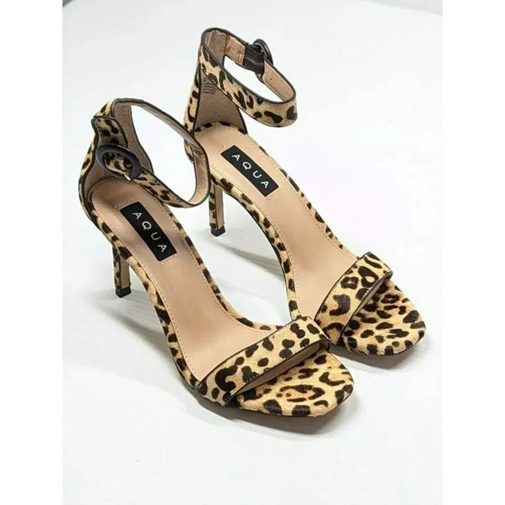 Aqua Women's Seven Leopard Print Calf Hair High-Heel Sandals Size 9.5 MSRP $119 - Picture 3 of 8